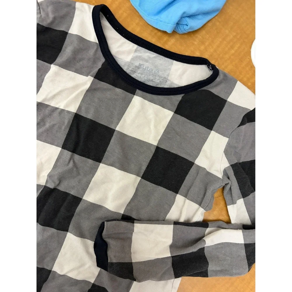 Kyte Baby Kids Buffalo Plaid Bamboo Long Sleeve Pajama Top Grey Black White 6t